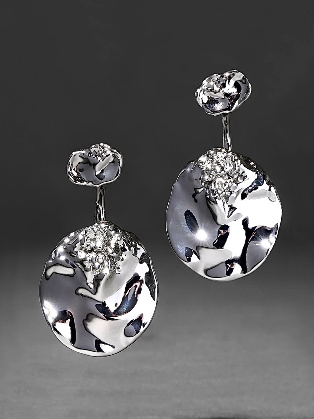 Alexis Bittar Brut Silver Coin Front Back Earrings